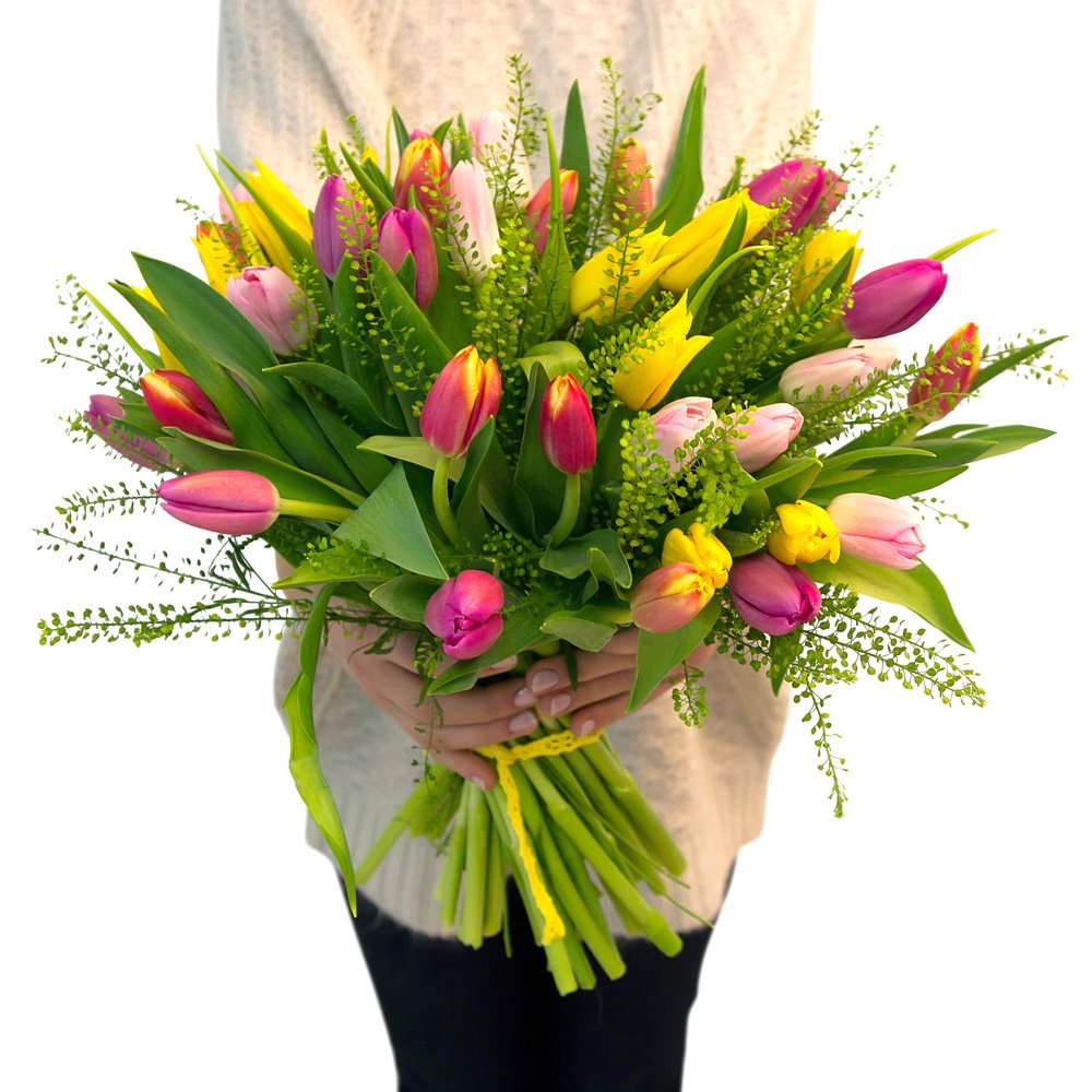 Tulipa. Разноцветный букет с тюльпанами.