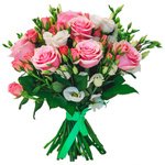 Букет из белых лизиантусов, кустовых светло-розовых роз, розовых роз микс, белых фрезий в Санкт-Петербурге - Фотография 1