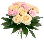 Букет из роз Аваланж и розовой, украшены аралией - Фотография 1 Букет из роз Аваланж и розовой, украшены аралией - Фотография 1