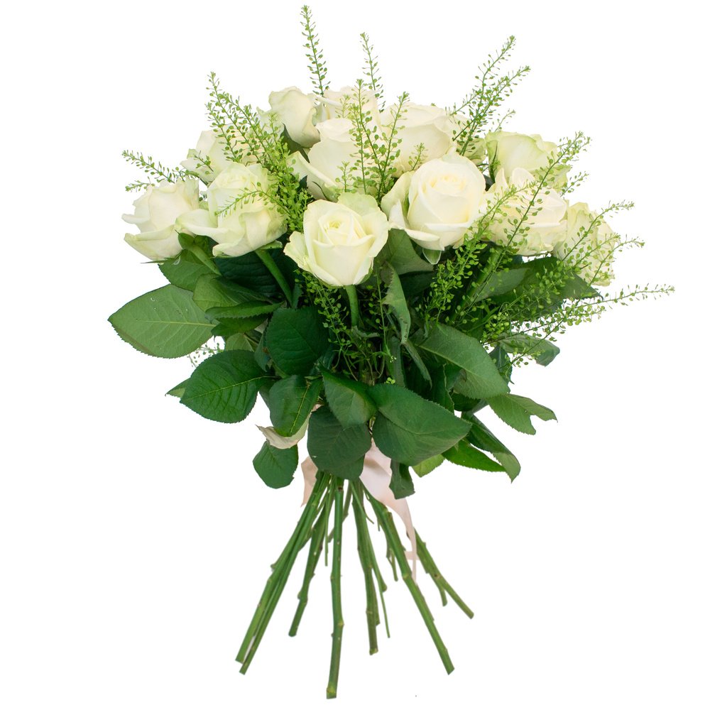 Рэйчел: белые розы с гринбелом