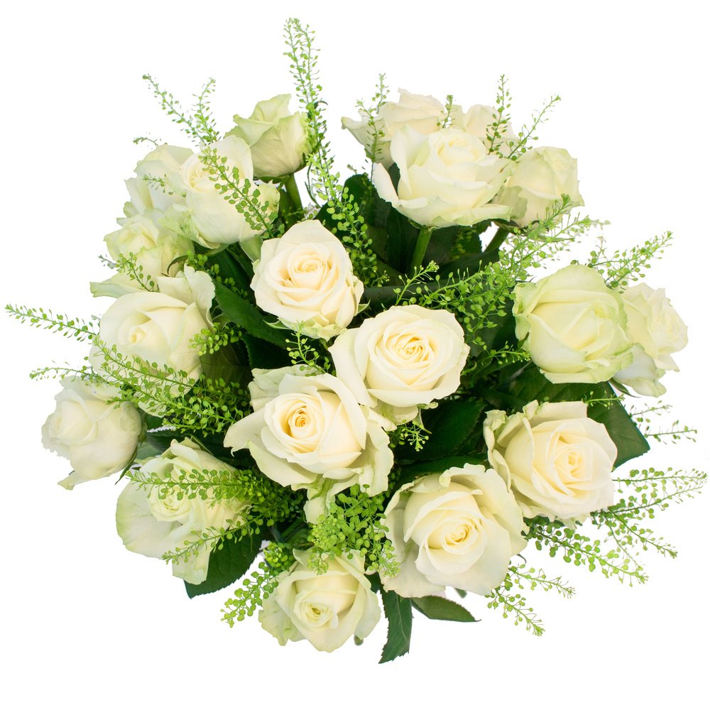 Рэйчел: белые розы с гринбелом