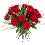 Букет из красных роз и гринбелла в Санкт-Петербурге - Фотография 1