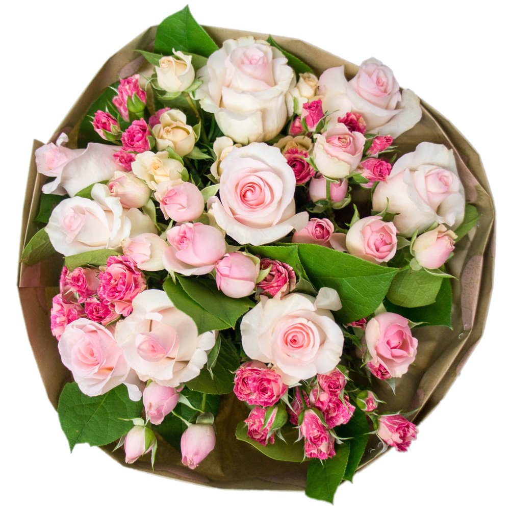 Букет из розовых и кустовых розовых роз в Санкт-Петербурге