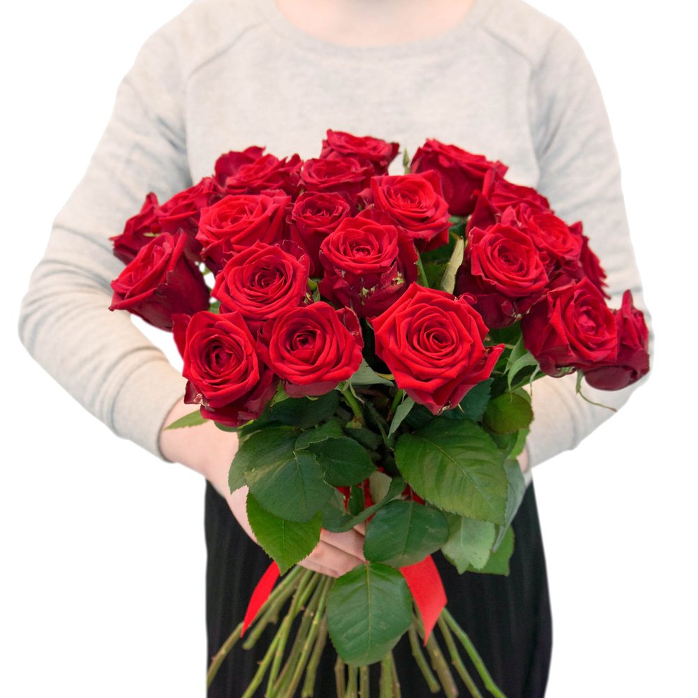 Купить розы поштучно недорого. Букет 15 красных роз 60см..