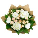 Пионы белые, роза кустовая персиковая, салал - Фотография 4