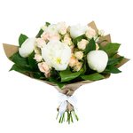 Пионы белые, роза кустовая персиковая, салал - Фотография 3