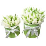 Шляпные коробки с белыми тюльпанами для мамы и дочки в Санкт-Петербурге - Фотография 2