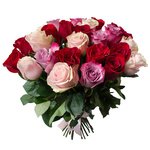 Букет 25 розовых, фиолетовых и красных роз в Санкт-Петербурге - Фотография 1