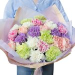 Букет из 25 белых, лунных, мятных, персиковых, розовых гвоздик Санкт-Петербурге - Фотография 2