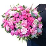 Букет из астильбы, ваксфлауэра, розовых гвоздик, кустовых розовых роз, роз Мисти Бабблз, розовых тюльпанов, белых фрезий, листьев эвкалипта в Санкт-Петербурге - Фотография 7 Букет из астильбы, ваксфлауэра, розовых гвоздик, кустовых розовых роз, роз Мисти Бабблз, розовых тюльпанов, белых фрезий, листьев эвкалипта в Санкт-Петербурге - Фотография 7