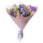 Букет из синих ирисов, розовых альстромерий и кустовой розовой розы в Санкт-Петербурге - Фотография 3