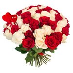 Букет из 75 красных и белых роз на 14 февраля в Санкт-Петербурге - Фотография 1