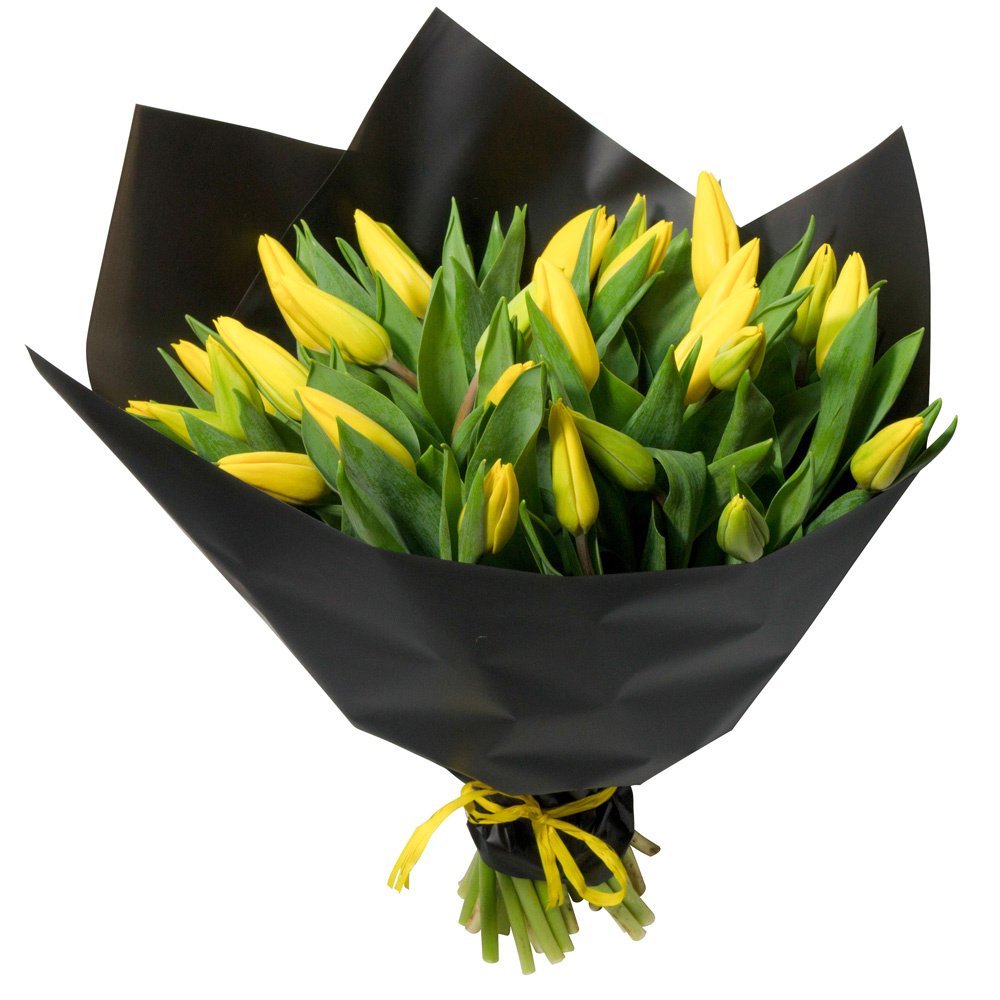 Букет из 31 жёлтого тюльпана в упаковке в Санкт-Петербурге
