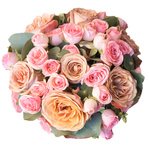 Розы Капучино, кустовые розовые розы и эвкалипт в шляпной коробке в Санкт-Петербурге - Фотография 3