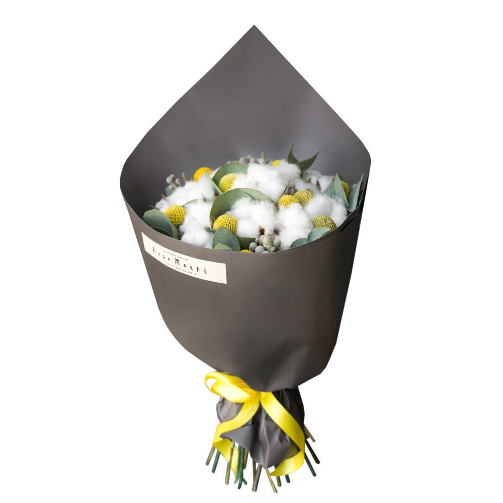 Хи: хлопок, краспедия и листья эвкалипта