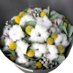 Букет из хлопка, брунии, краспедии и эвкалипта в стильной упаковке в Санкт-Петербурге - Фотография 4