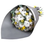 Букет из хлопка, брунии, краспедии и эвкалипта в стильной упаковке в Санкт-Петербурге - Фотография 1