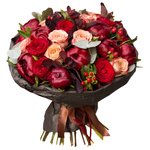 Шикарный букет в кофейно-винной цветовой гамме с пионами и розой Капучино в Санкт-Петербурге - Фотография 1