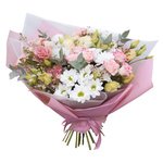 Букет хризантема, эустома, роза, эвкалипт, ваксфлауэр, лизиантус, корейская упаковка в Санкт-Петербурге - Фотография 1 Букет хризантема, эустома, роза, эвкалипт, ваксфлауэр, лизиантус, корейская упаковка в Санкт-Петербурге - Фотография 1