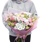 Букет хризантема, эустома, роза, эвкалипт, ваксфлауэр, лизиантус, корейская упаковка в Санкт-Петербурге - Фотография 5 Букет хризантема, эустома, роза, эвкалипт, ваксфлауэр, лизиантус, корейская упаковка в Санкт-Петербурге - Фотография 5