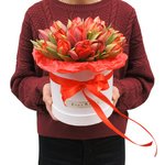 Красные пионовидные тюльпаны в шляпной коробке в Санкт-Петербурге - Фотография 3