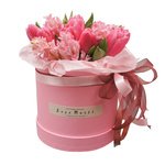 Розовые тюльпаны и гиацинты в шляпной коробке в Санкт-Петербурге - Фотография 3