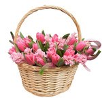 Розовые тюльпаны и гиацинты в корзине в Санкт-Петербурге - Фотография 2
