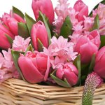Розовые тюльпаны и гиацинты в корзине в Санкт-Петербурге - Фотография 3