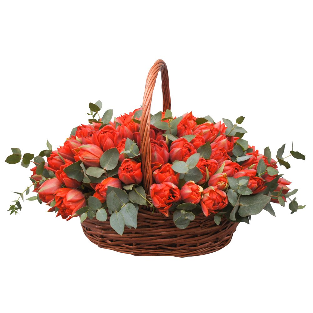 Корзина с красными тюльпанами мини