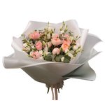 Букет из кустовой пионовидной розы Джульетта, белого лизиантуса с эвкалиптом в красивой упаковке - Фотография 2 Букет из кустовой пионовидной розы Джульетта, белого лизиантуса с эвкалиптом в красивой упаковке - Фотография 2