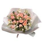 Букет из кустовой пионовидной розы Джульетта, белого лизиантуса с эвкалиптом в красивой упаковке - Фотография 4 Букет из кустовой пионовидной розы Джульетта, белого лизиантуса с эвкалиптом в красивой упаковке - Фотография 4