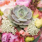 Букет невесты с розовыми пионами, розовой гортензией, лизиантусом и суккулентом в Санкт-Петербурге - Фотография 3