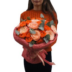 Букет пионовидные розы Кахала, кустовые оранжевые розы в Санкт-Петербурге Букет пионовидные розы Кахала, кустовые оранжевые розы в Санкт-Петербурге