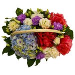 Цветы в корзине: пионы, гортензии, лизиантусы, гиацинты, гвоздики в Санкт-Петербурге - Фотография 2