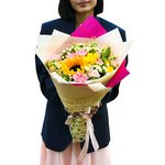 Букет с подсолнухом и маттиолой в Санкт-Петербурге - Фотография 1