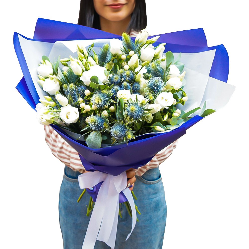 Эстер: лизиантусы (эустома) и эрингиум