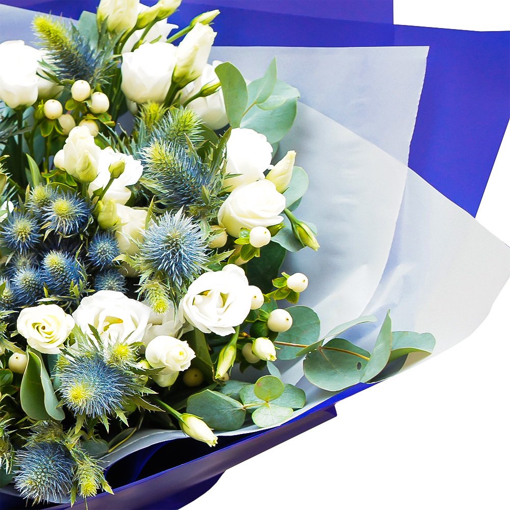 Эстер: лизиантусы (эустома) и эрингиум