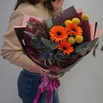 Дарксайд: герберы, краспедия, эрингиум, лагурус в Санкт-Петербурге - Фотография 1