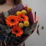 Дарксайд: герберы, краспедия, эрингиум, лагурус в Санкт-Петербурге - Фотография 3