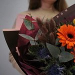 Дарксайд: герберы, краспедия, эрингиум, лагурус в Санкт-Петербурге - Фотография 4