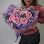 Мур-Мур: пионовидные розы Пинк О` Хара, маттиола и эвкалипт в Санкт-Петербурге - Фотография 1