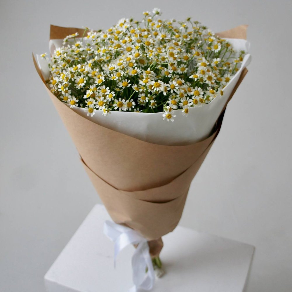 Ромашки (матрикария): 15 цветков в крафт-бумаге по цене 4750 ₽ -  .
