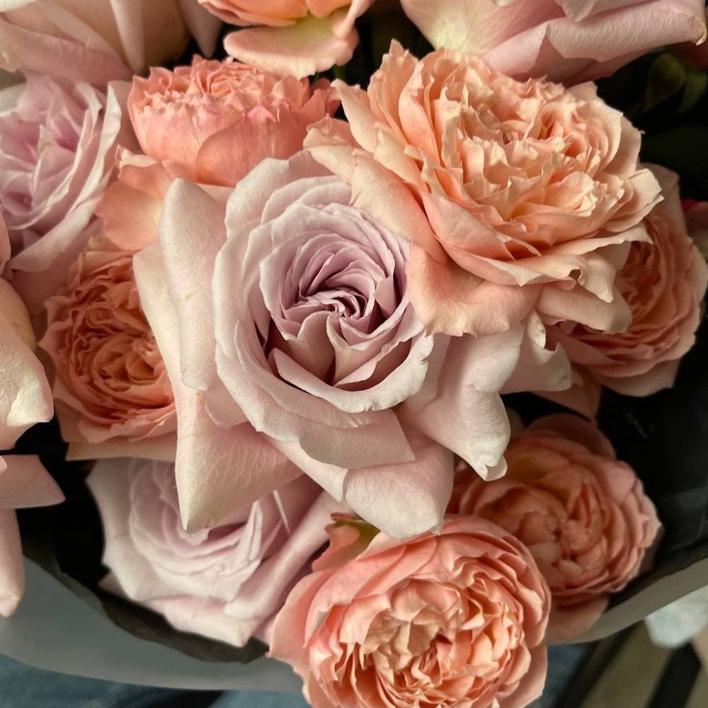 Дон Купидон: пионовидные розы и соцветия лагуруса с аквабоксом и коробкой-переноской