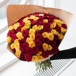 Розы дешево, 101 штук. Цвет: красный и жёлтый. Доставка круглосуточно в Санкт-Петербурге - Фотография 3