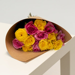 Розы дешево, 15 штук. Цвет:розовый и жёлтый. Доставка круглосуточно в Санкт-Петербурге - Фотография 3