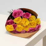 Розы дешево, 17 штук. Цвет:розовый и жёлтый. Доставка круглосуточно в Санкт-Петербурге - Фотография 3