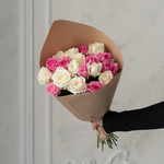 Розы дешево, 19 штук. Цвет: белый и розовый. Доставка круглосуточно в Санкт-Петербурге - Фотография 2