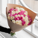 Розы дешево, 51 шт. Цвет: белый и розовый. Доставка круглосуточно в Санкт-Петербурге - Фотография 3