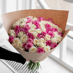 Розы дешево, 75 штук. Цвет: белый и розовый. Доставка круглосуточно в Санкт-Петербурге - Фотография 3