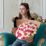 Розы дешево, 101 шт. Цвет: белый и розовый. Доставка круглосуточно в Санкт-Петербурге - Фотография 1